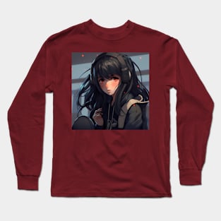 Anime Girl wears Headphones Long Sleeve T-Shirt